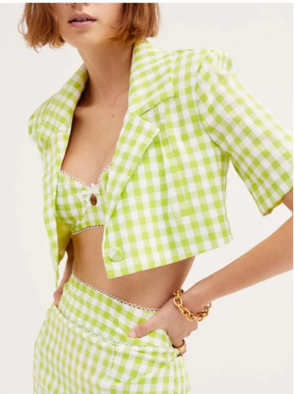 For Love & Lemons Maureen XS Neon Yellow Print Bolero